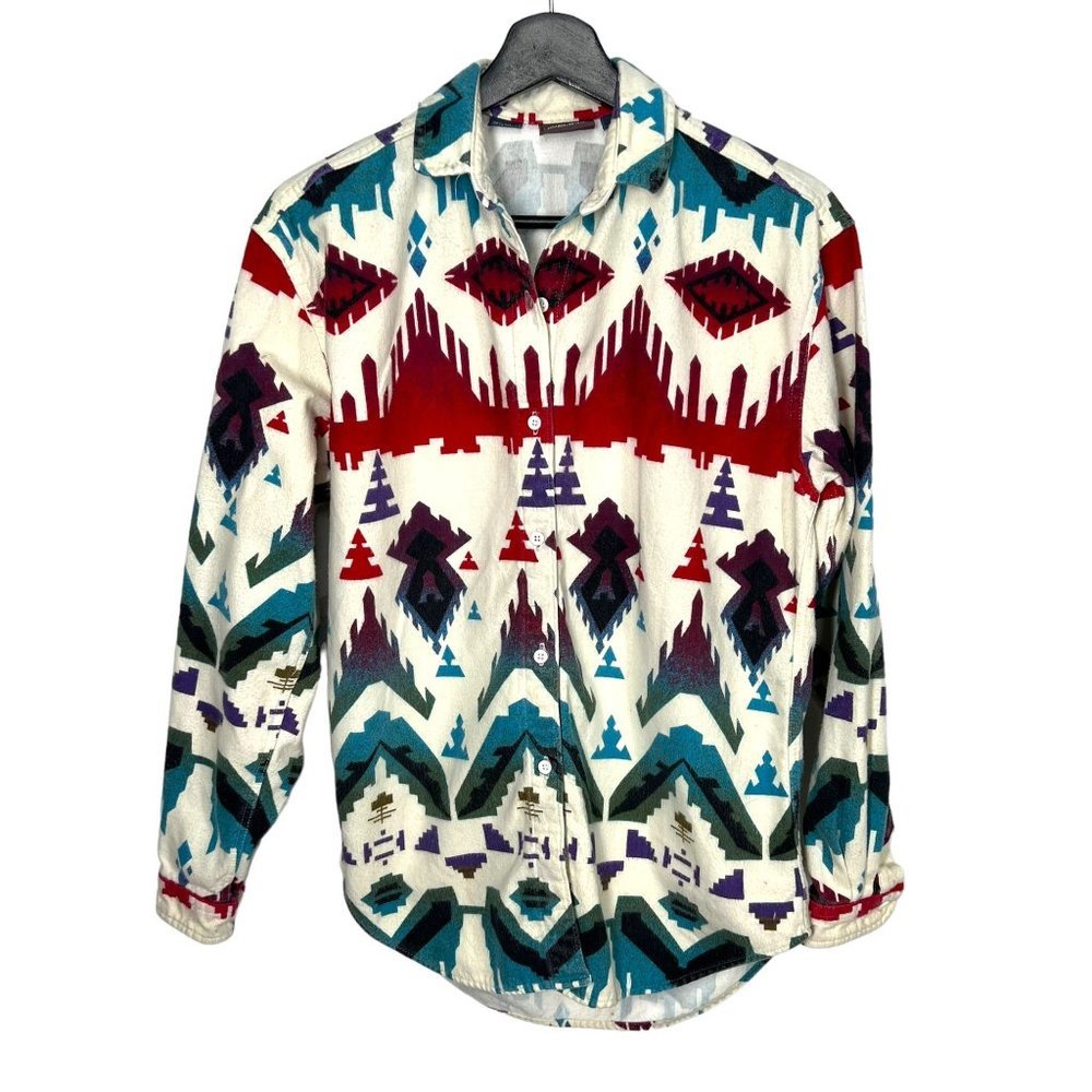 Vintage 90s Woolrich Multicolor Southwestern Pattern Long Sleeve Button Up Flann